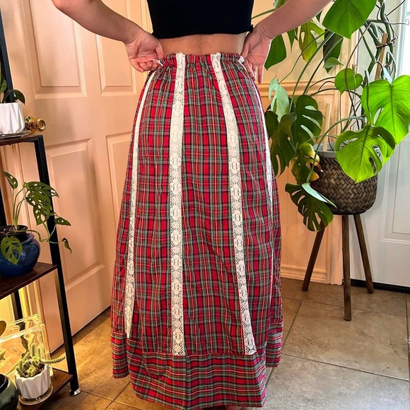 RARE Vintage 70s Mr. Hank Plaid Prairie Maxi Skirt Patchwork Lace Hippie Gypsy - Picture 11 of 12